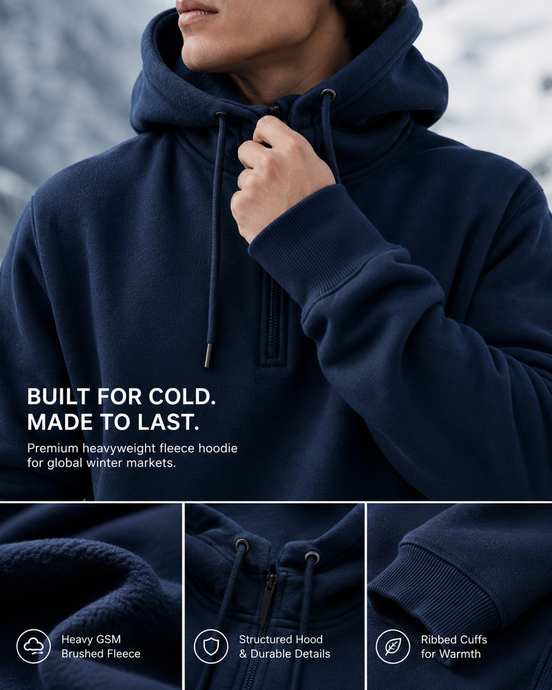 Heavy GSM Cotton Fleece Hoodies for Global Cold-Weather Markets