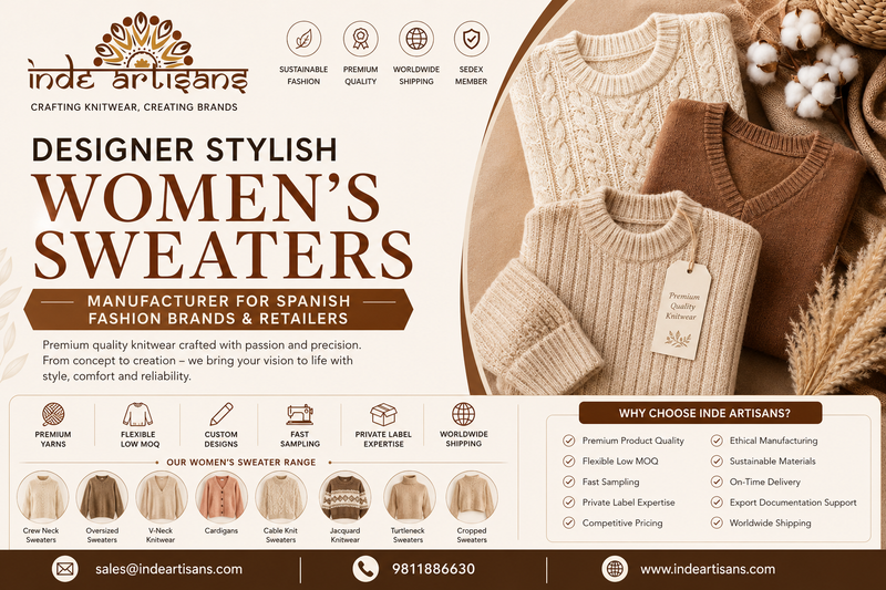 Designer Stylish Women's Sweaters for Spanish Fashion Brands Indeartisans