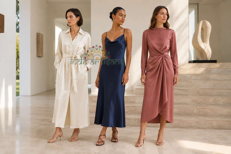 Silk Twill Solid Color Dresses Indeartisans