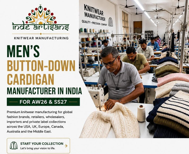 Men’s Button-Down Cardigan Manufacturer in India for AW26 & SS27